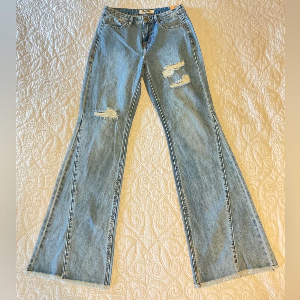 NEW ROCK & ROLL DENIM Palazzo High Rise Flare Distressed Womens Size 28 X 36 NWT
